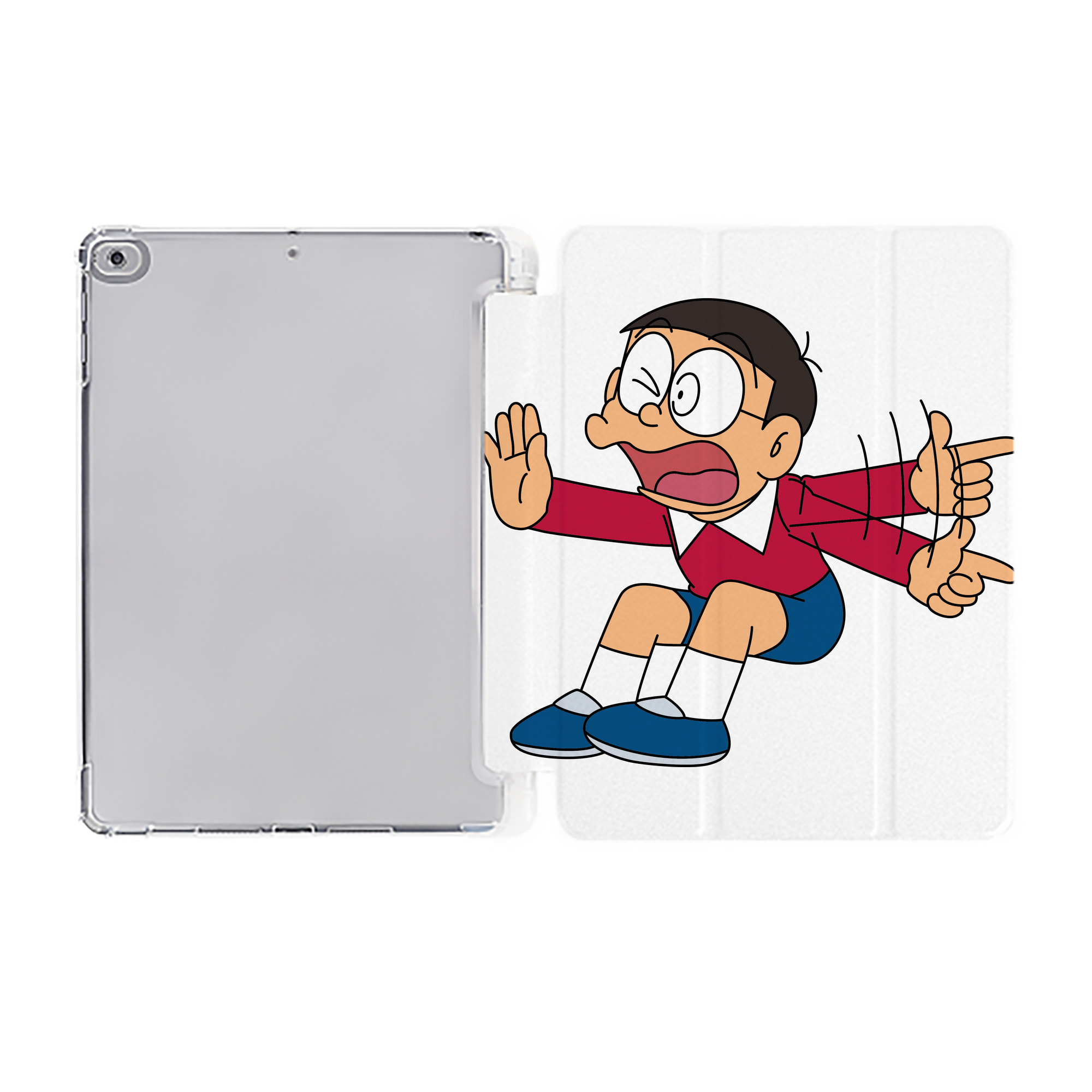 （画像用） ドラえもん 野比 のび太 Doraemon Nobita Nobi IPad ケース ペン収納付き 三つ折りスタンド PUレザー×シリコン 対応機種9.5/10.5/10.9インチ